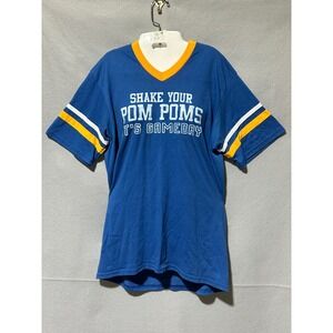 Augusta Blue & Gold Gameday T-Shirt Shake your Pom Poms V-Neck Adult L